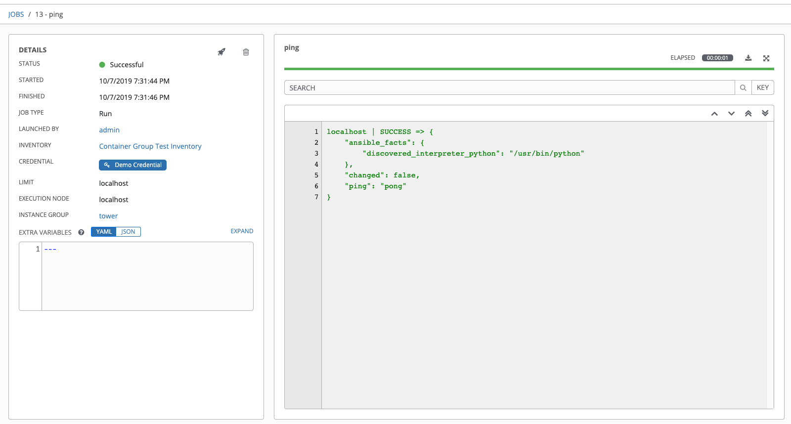 Inventory with localhost ping success