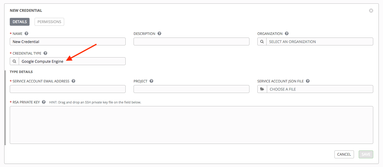 Credentials - create GCE credential