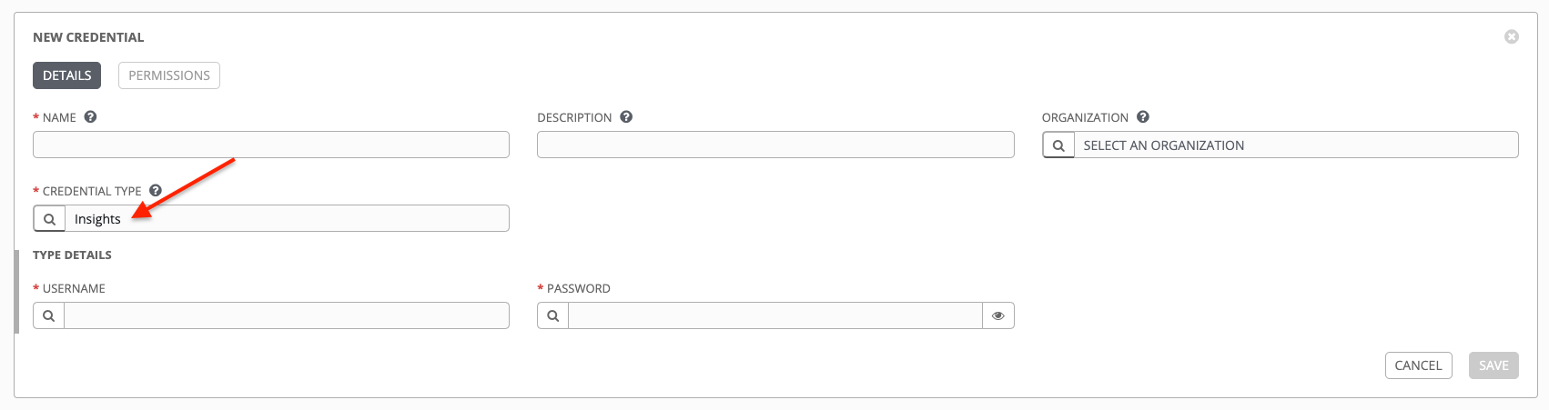 Credentials - create Insights credential