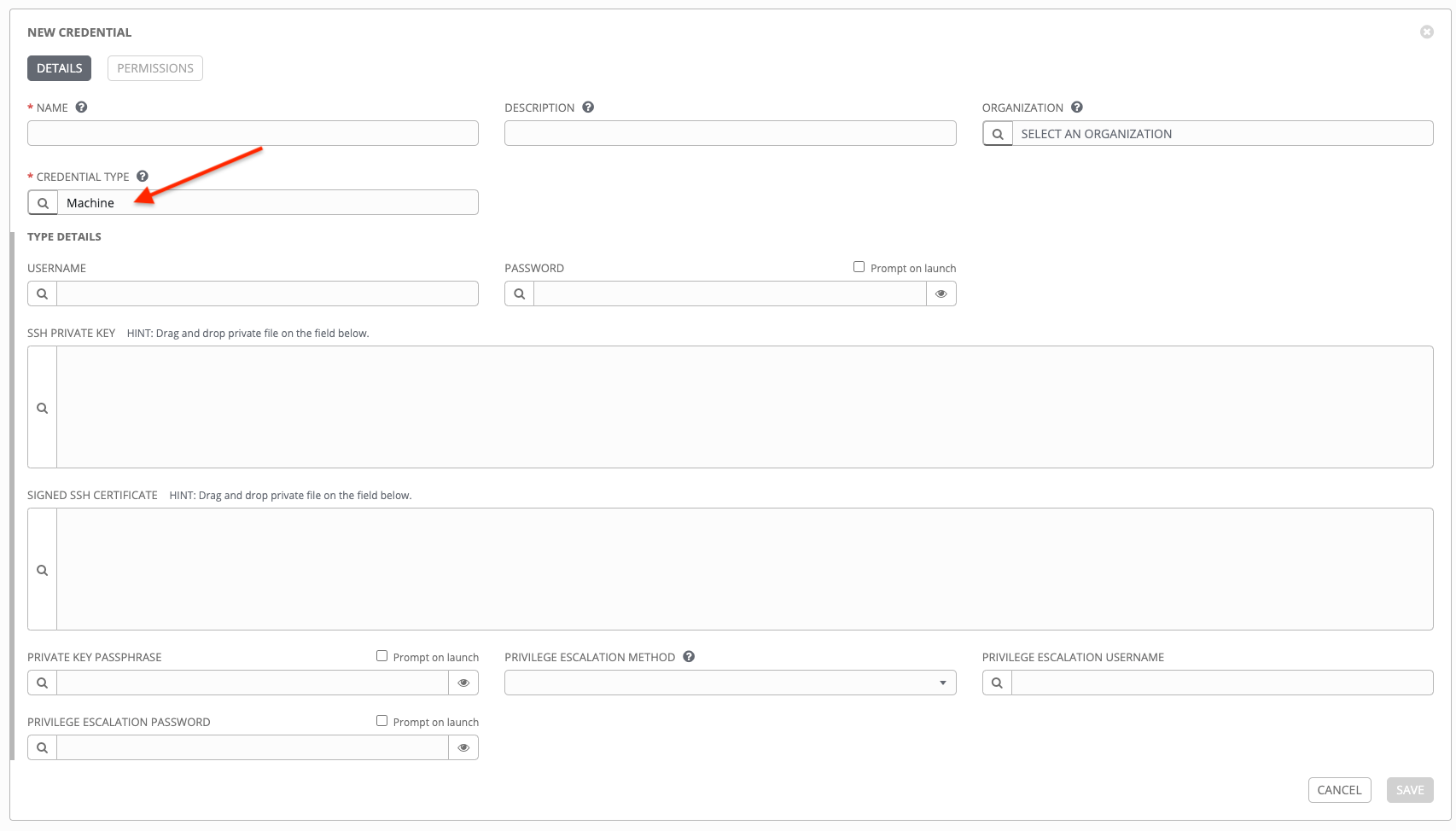 Credentials - create machine credential