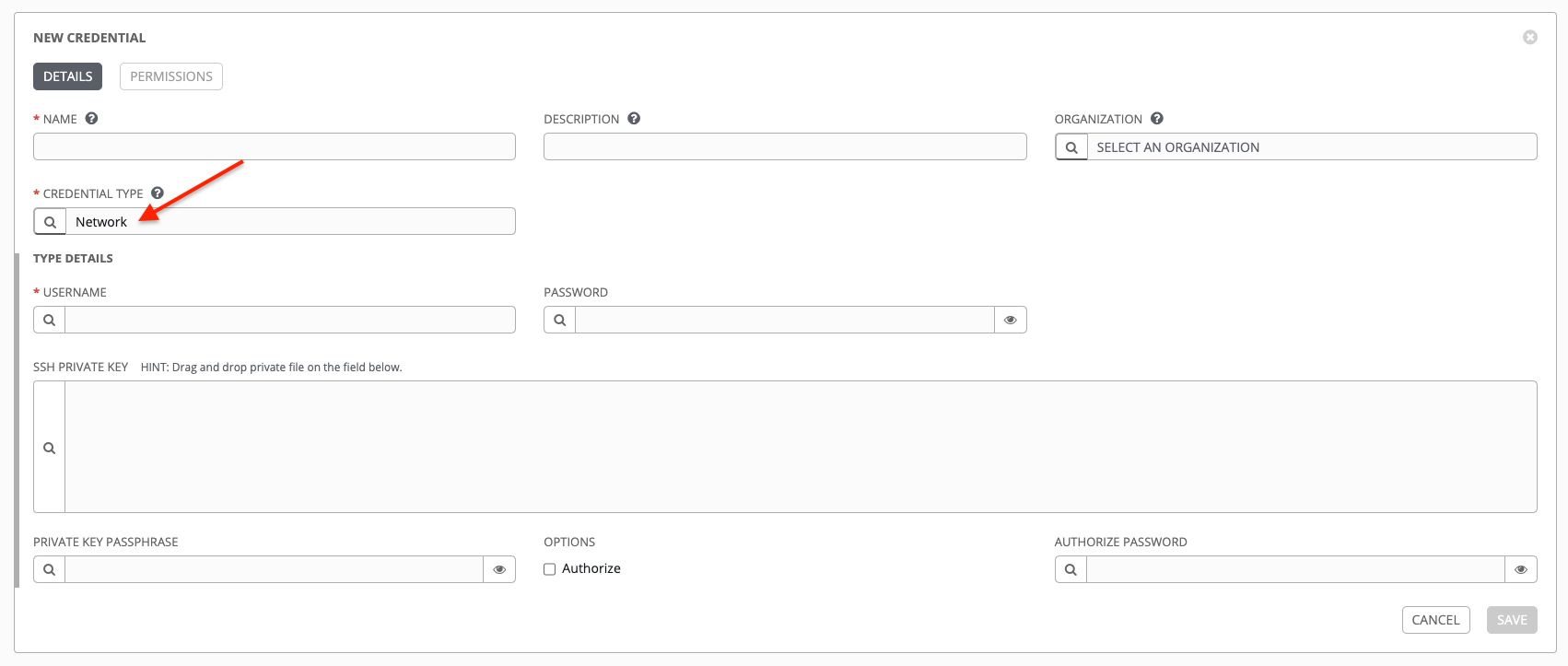 Credentials - create network credential