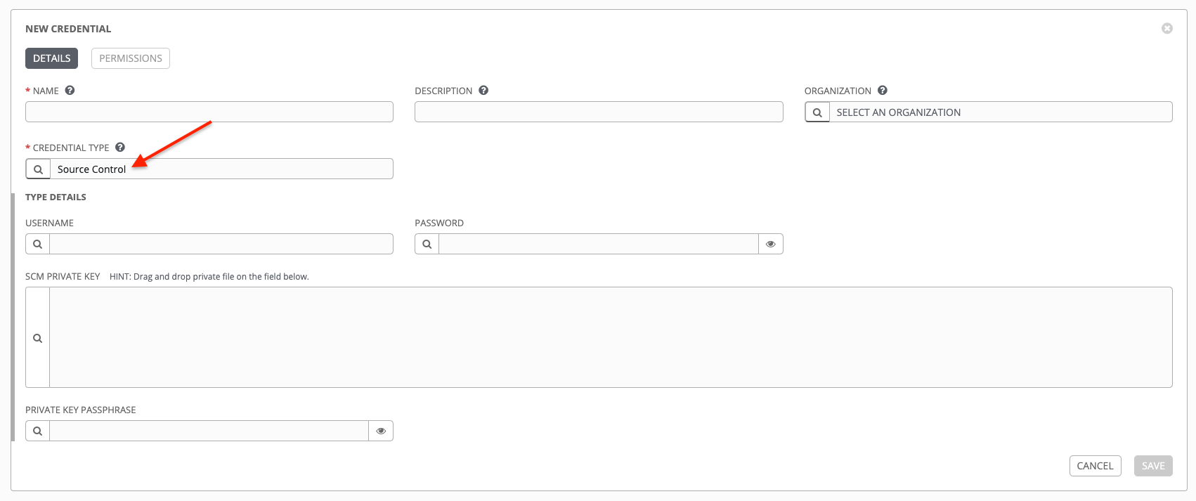 Credentials - create SCM credential