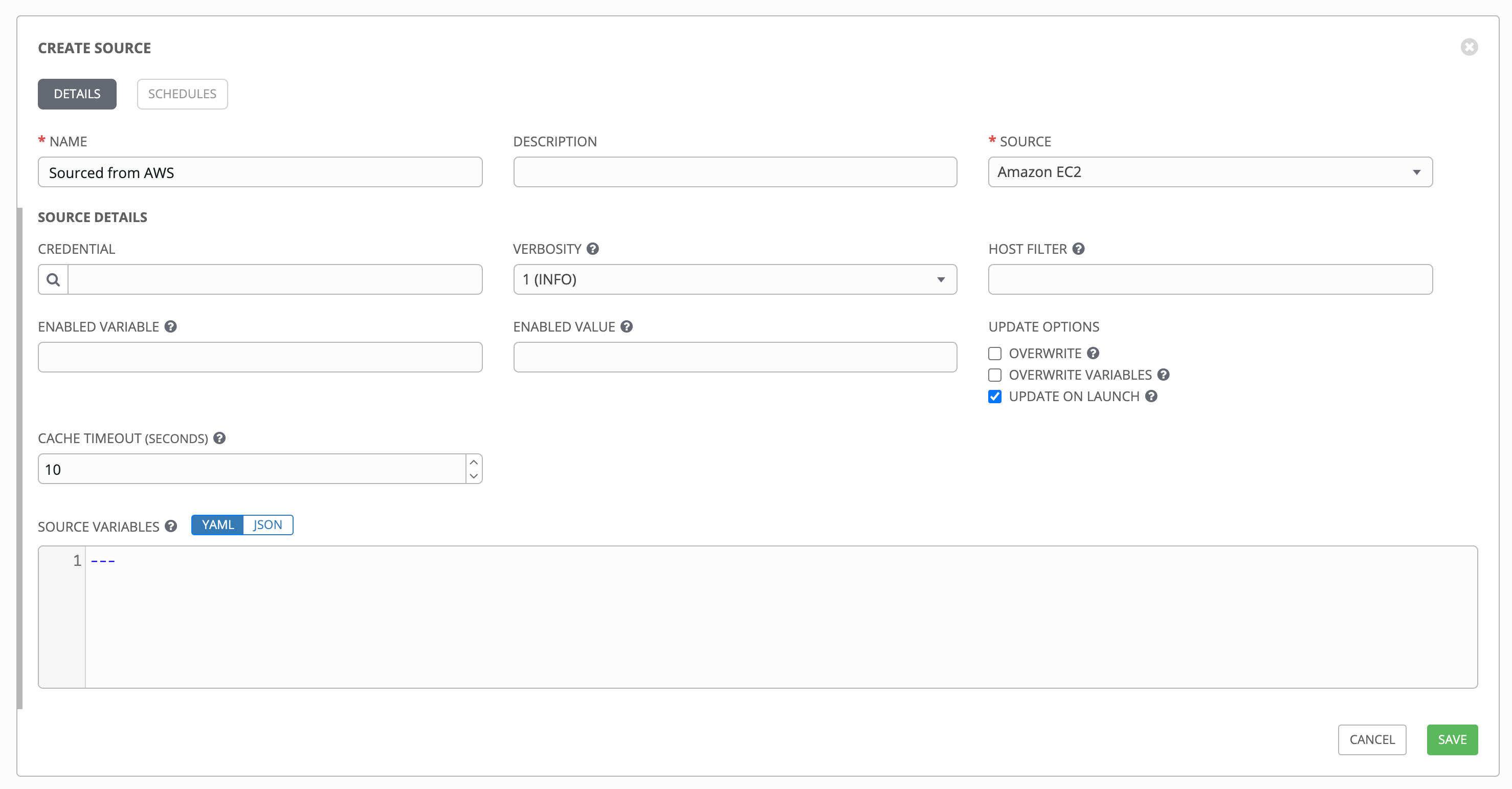 Inventories - create source - AWS EC2 example