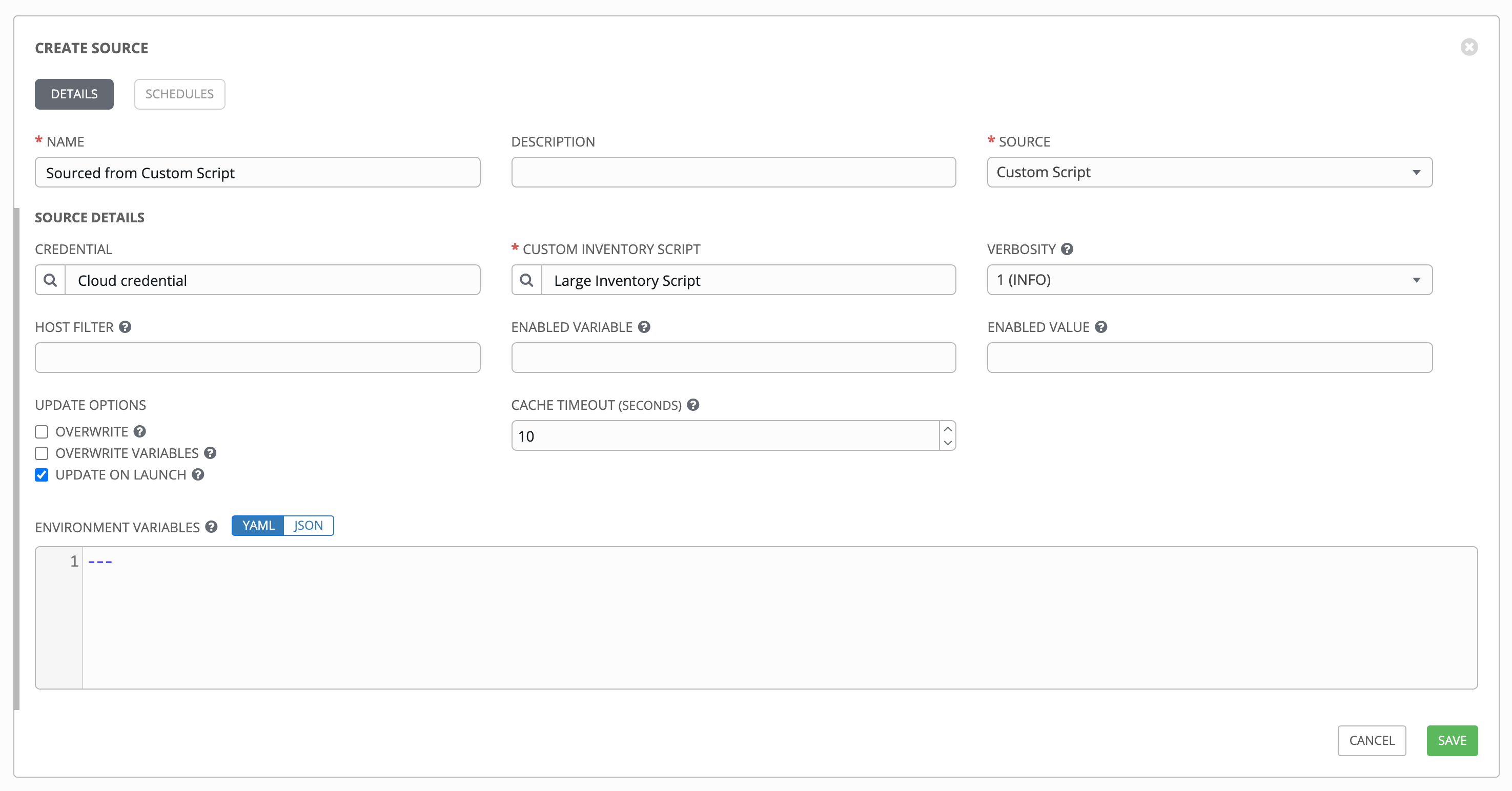 Inventories - create source - custom script example