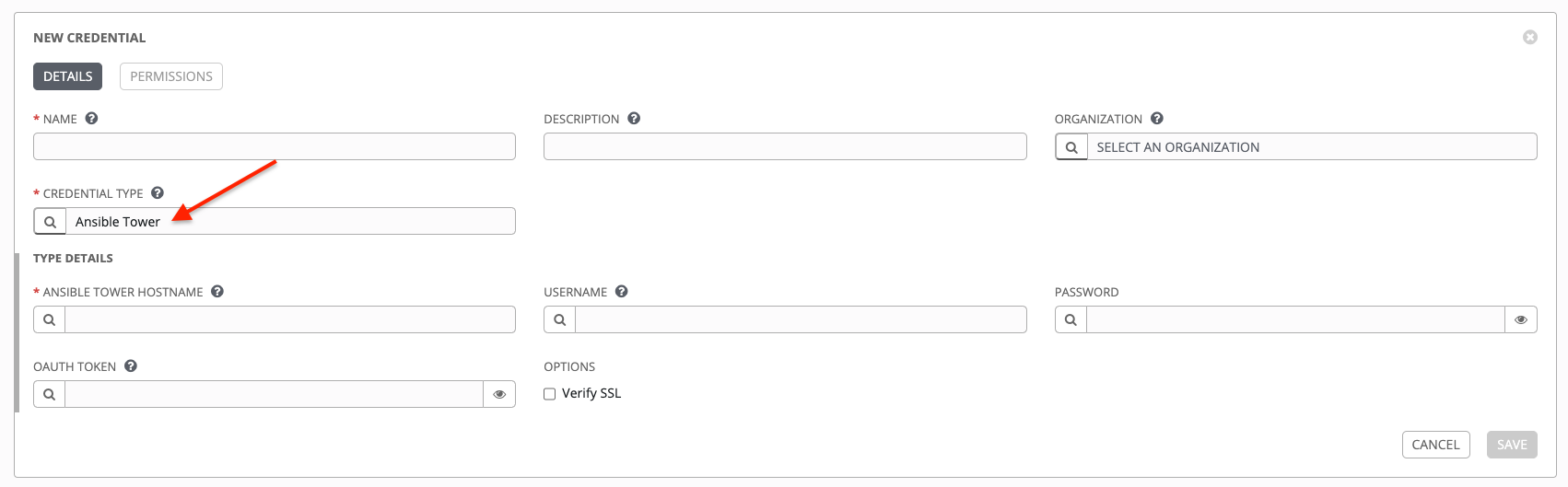 Credentials - create tower credential