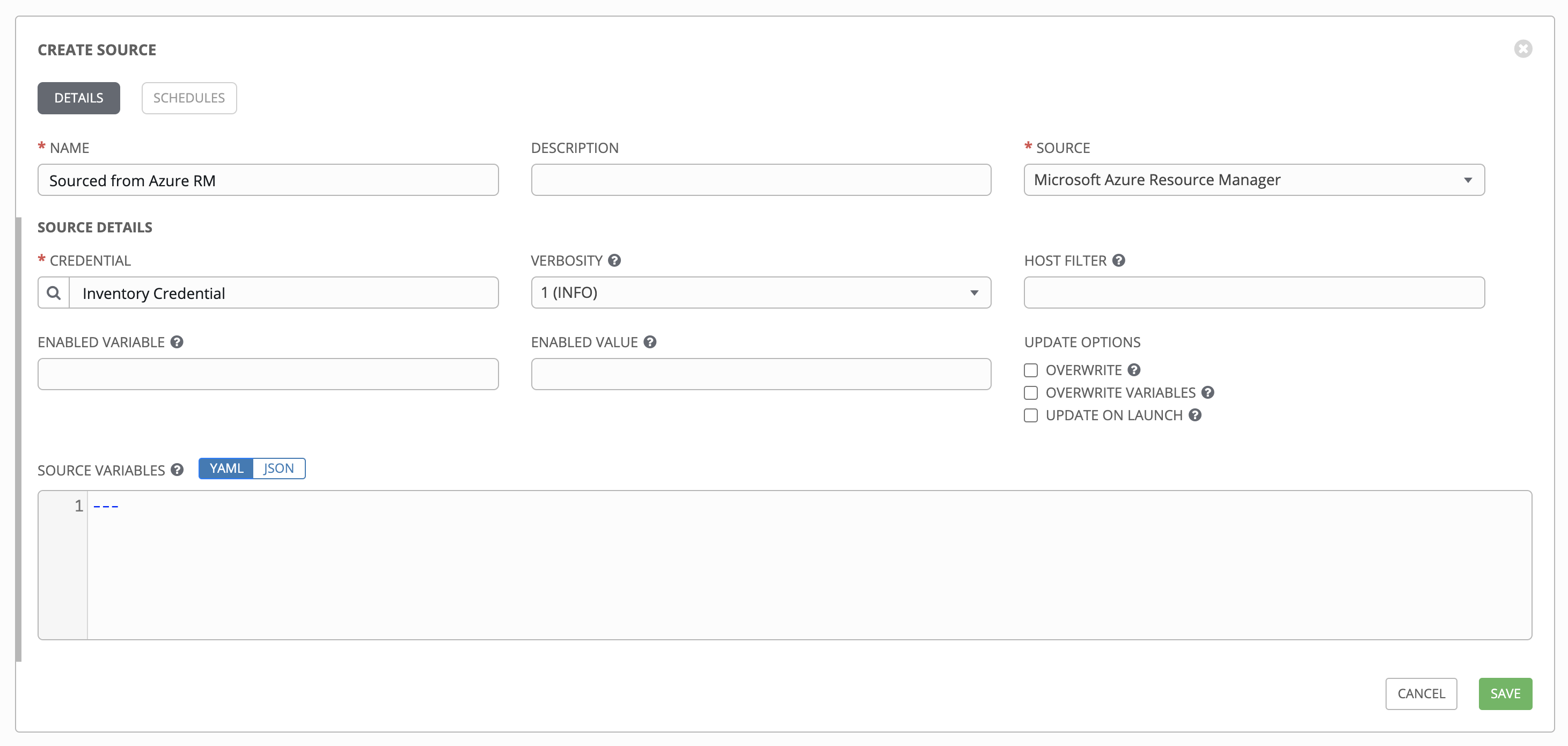 Inventories - create source - Azure RM example
