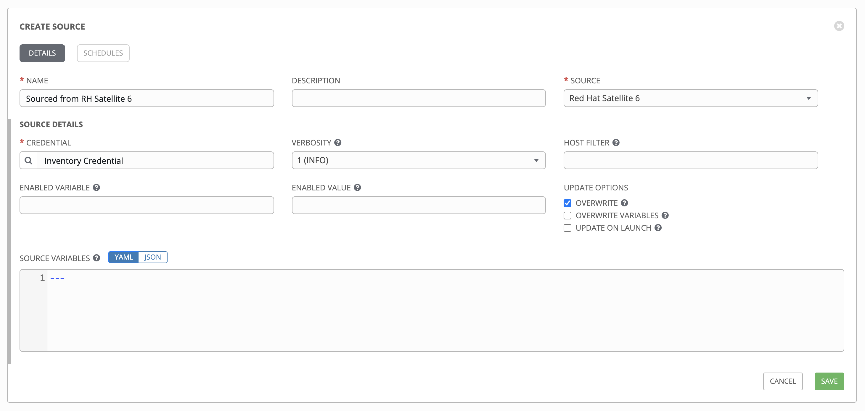 Inventories - create source - RH Satellite example