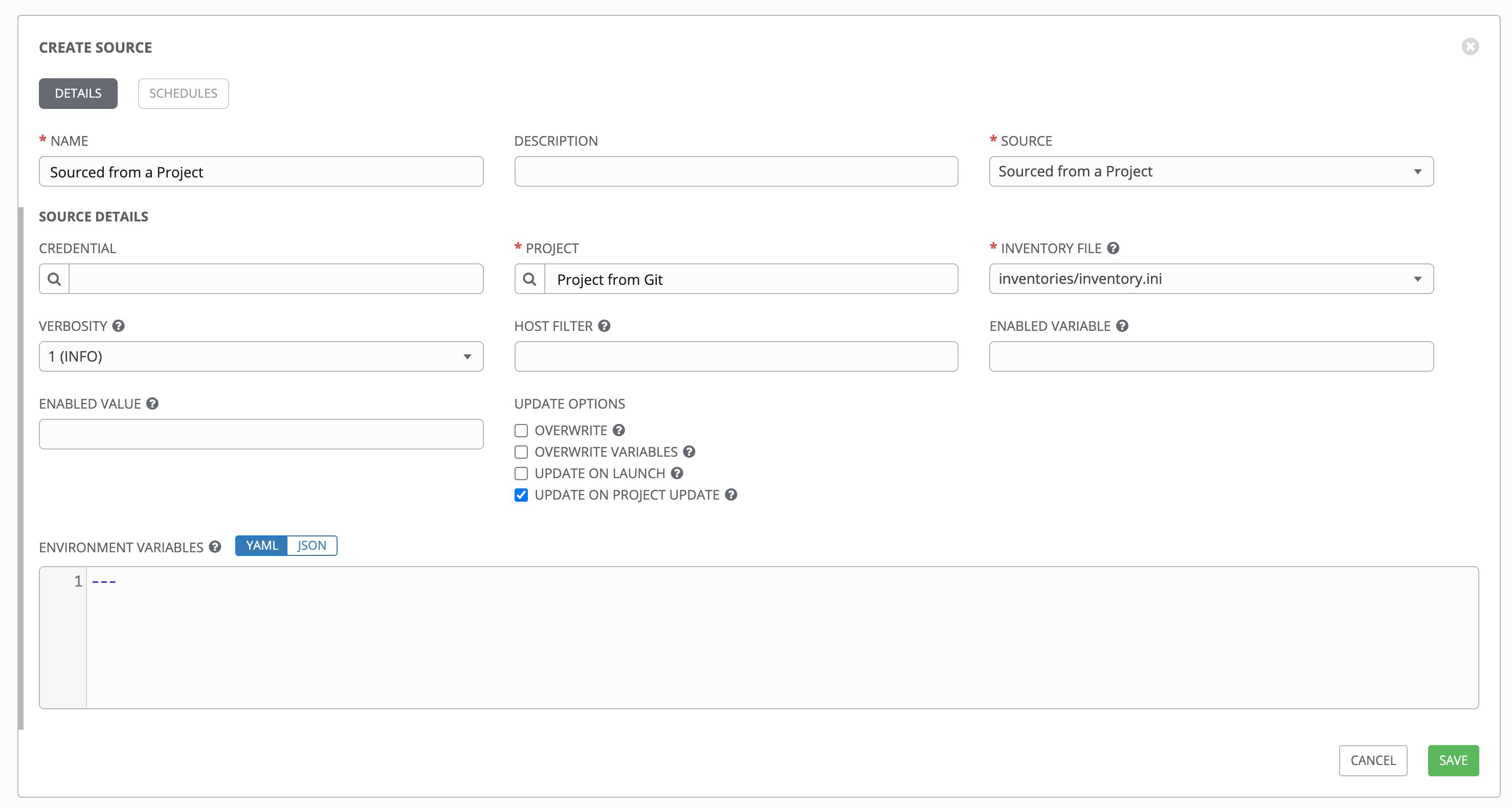 Inventories - create source - sourced from project example